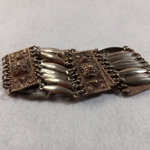 Vintage Mexico Silver Artisan Aztec Tribal Wide Multi-layer Bracelet Countrycore - Picture 10 of 10